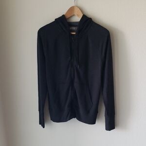 Zella Dark Charcoal Heathered Grey Zip-Up Hoodie Front Pockets Sz M Athleisure